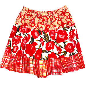 Peter Nygard A Line Silk Skirt Red Poppy Floral 14